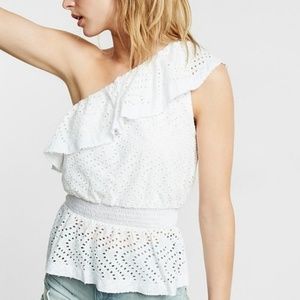 Express Eyelet Ruffle One Shoulder Blouse